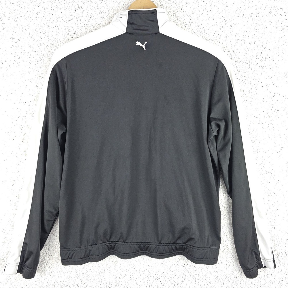 Puma Black Full Zip Track Jacket Womens XL White Stripe Retro Athletic Slim Fit - Picture 2 of 12